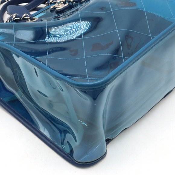 CHANEL Large Bag Coco Splash Tote Chain Shoulder Vinyl Clear Blue A57411 - Picture 3 of 7